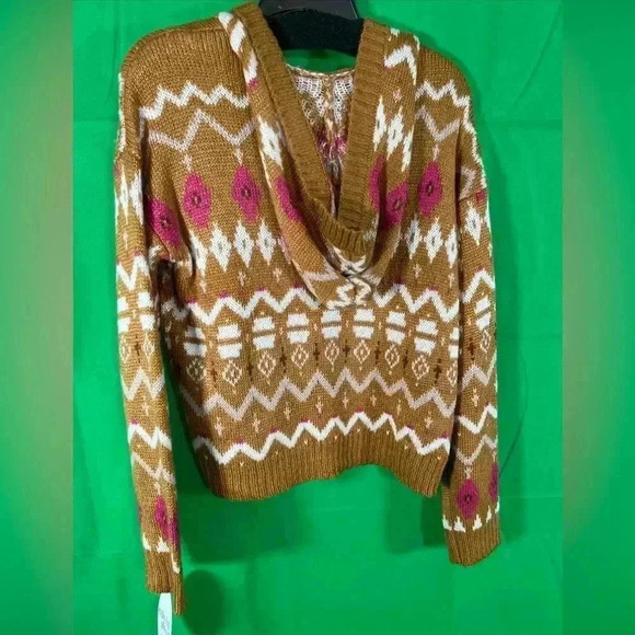 Colorful Planet Tan Pink Aztec Hooded Sweater Girl's Size Large 14 NWT - Picture 7 of 8